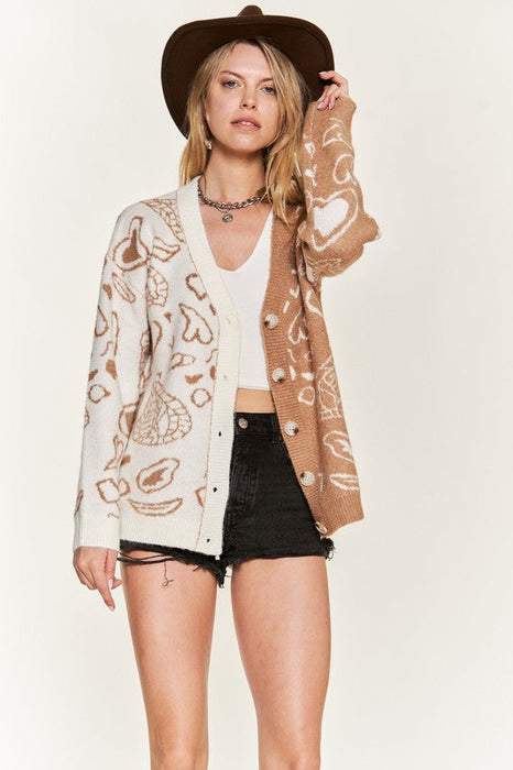 Heart Paisley and Color Block Cardigan