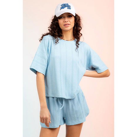 Textured Round Neck Top and Shorts Set