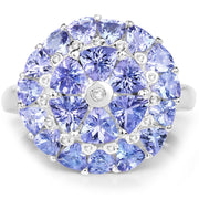 Bids.com 2.96 Carat Genuine Tanzanite and White Diamond .925 Sterling Silver Ring Rings
