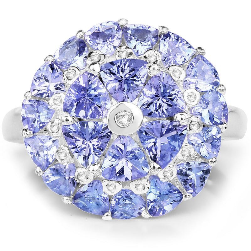 Bids.com 2.96 Carat Genuine Tanzanite and White Diamond .925 Sterling Silver Ring Rings