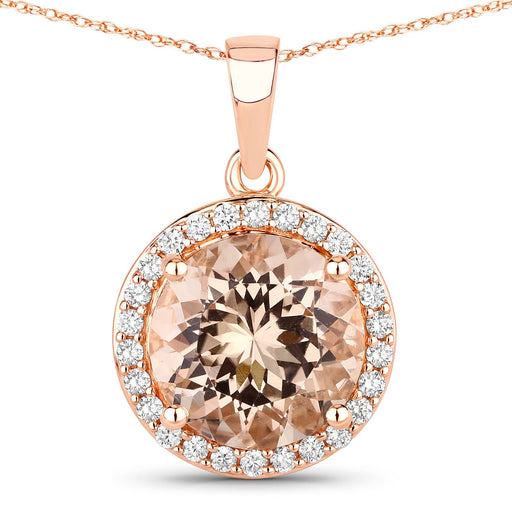 Bids.com 3.61 Carat Genuine Morganite and White Diamond 14K Rose Gold Pendant Pendants