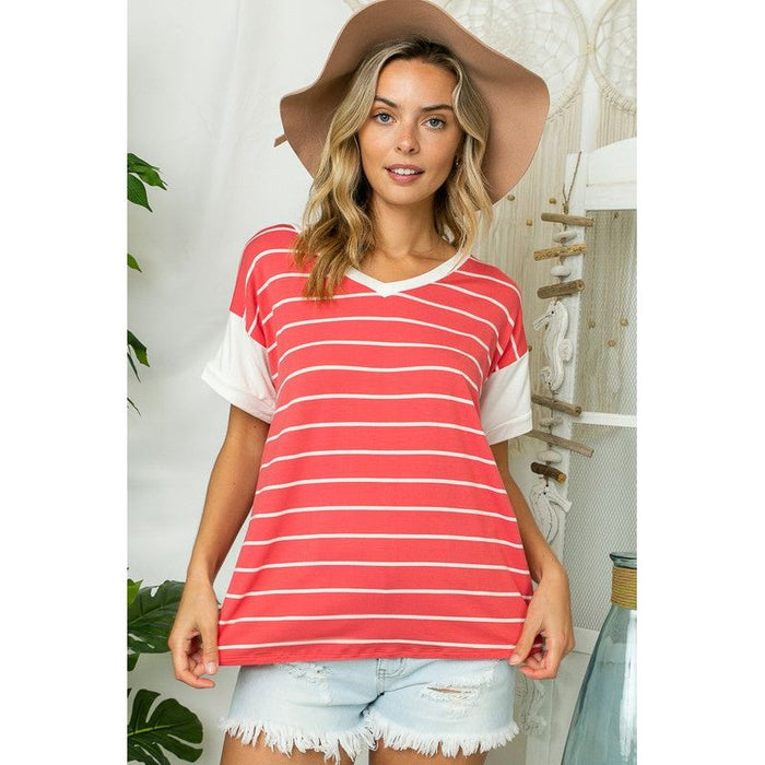 Big Stripe Jersey Mixed Boxy Top