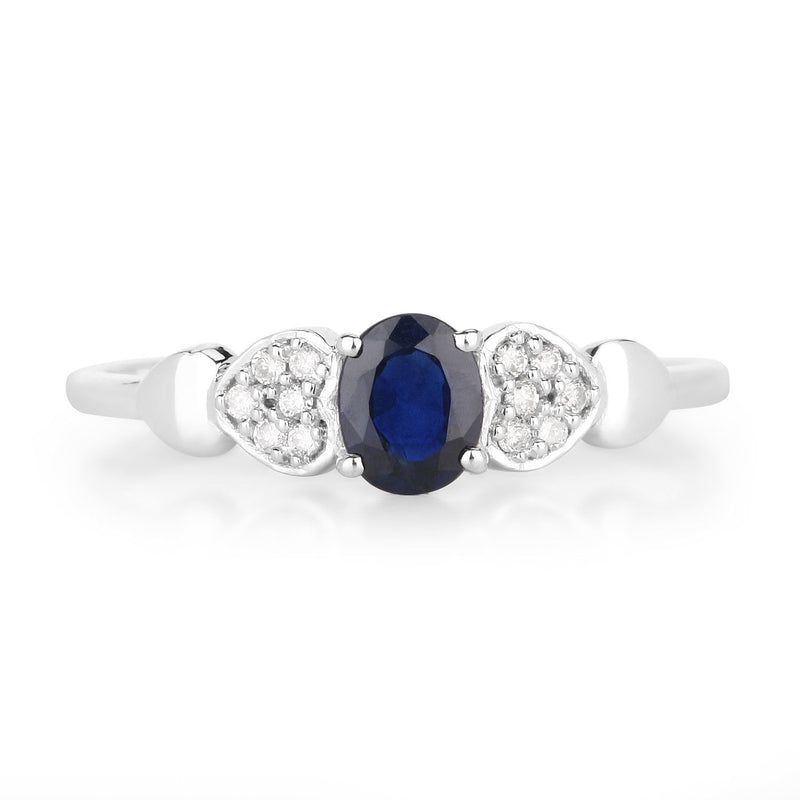 Bids.com 0.44 Carat Genuine Blue Sapphire and White Diamond 14K White Gold Ring Rings