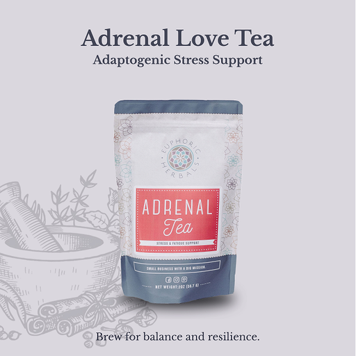 Euphoric Herbals Adrenal Love Tea - Cortisol Support Herbal Tea Light Gray 30 Cup Servings,60 Cup Servings