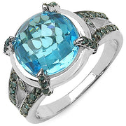 Bids.com 5.43 Carat Genuine Swiss Blue Topaz & Blue Diamond .925 Sterling Silver Ring Rings