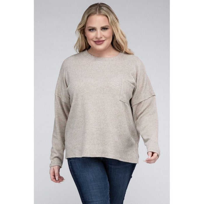 Plus Ribbed Brushed Melange Hacci Sweater