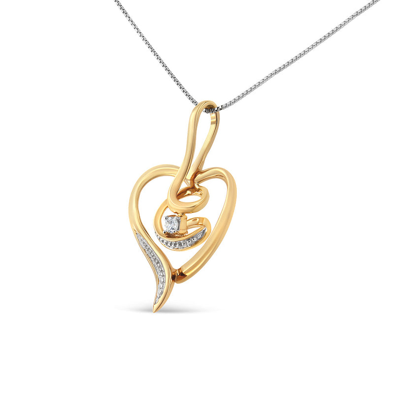 Bids.com Espira 10K Yellow Gold .03 Cttw Diamond-Accented Round-Cut Diamond Swirl Open Heart 18" Pendant Necklace (I-J Color, I2-I3 Clarity) Necklaces