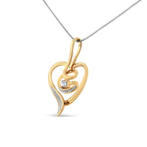 Bids.com Espira 10K Yellow Gold .03 Cttw Diamond-Accented Round-Cut Diamond Swirl Open Heart 18" Pendant Necklace (I-J Color, I2-I3 Clarity) Necklaces