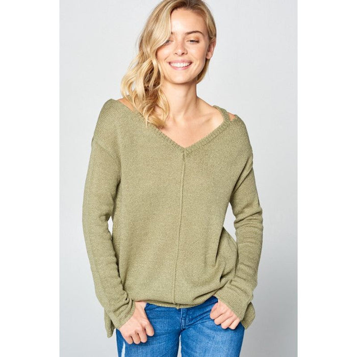 SOLID LIGHT KNIT V NECK SWEATER