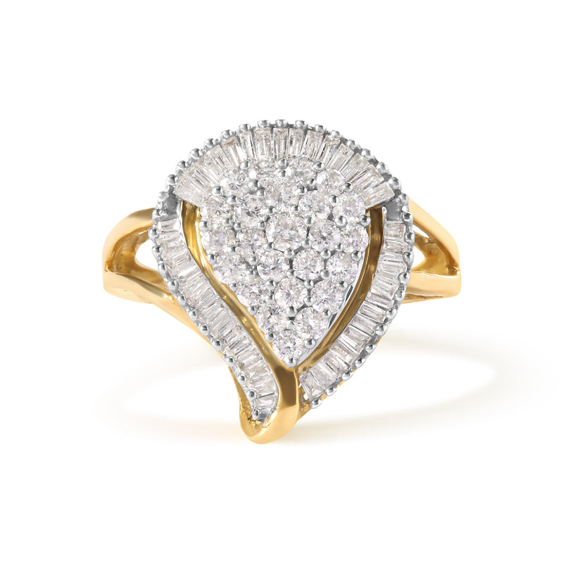 Bids.com 10K Yellow Gold 1 Cttw Round and Baguette Cut Diamond Ballerina Cluster Ring (H-I Color, SI2-I1 Clarity) Rings