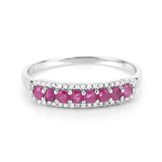 Bids.com 0.47 Carat Genuine Ruby and White Diamond 14K White Gold Ring Rings