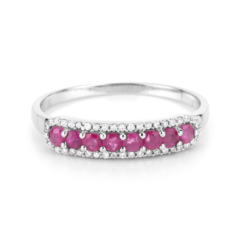 Bids.com 0.47 Carat Genuine Ruby and White Diamond 14K White Gold Ring Rings