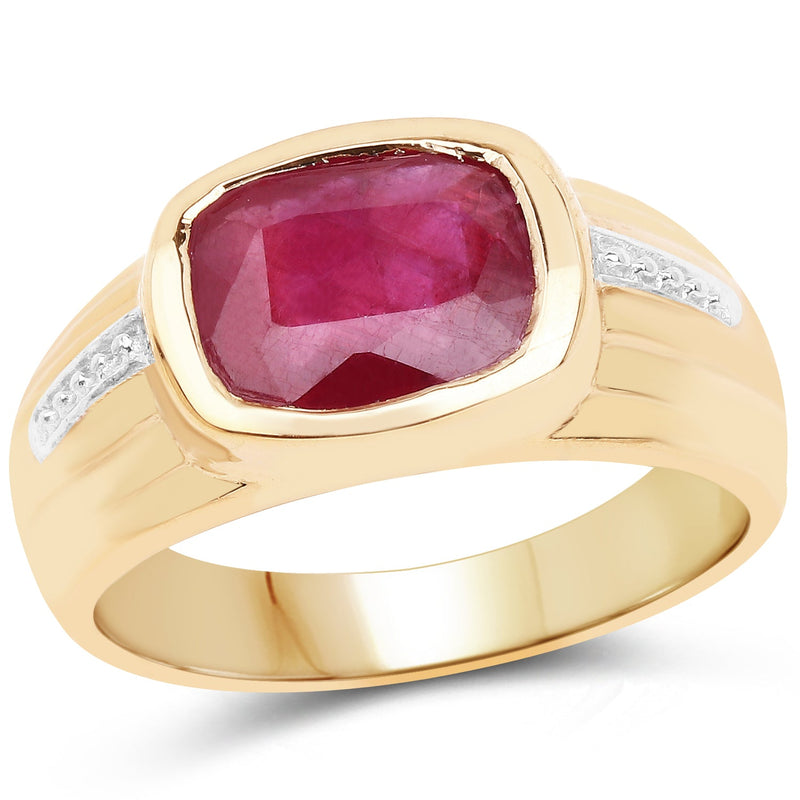 Bids.com 14K Yellow Gold Plated 3.50 Carat Genuine Glass Filled Ruby .925 Sterling Silver Ring Rings