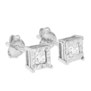 Bids.com .925 Sterling Silver 1/2 Cttw Miracle Set Princess-cut Diamond Solitaire Stud Earrings (I-J Color, SI1-SI2 Clarity) Earrings