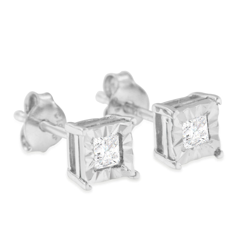 Bids.com .925 Sterling Silver 1/2 Cttw Miracle Set Princess-cut Diamond Solitaire Stud Earrings (I-J Color, SI1-SI2 Clarity) Earrings