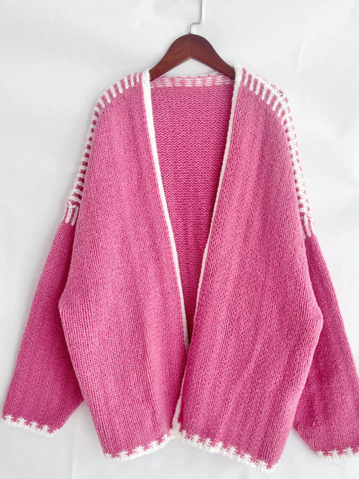 Contrast Open Front Dropped Shoulder Cardigan