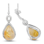 Bids.com 10.04 Carat Genuine Golden Rutile And White Topaz .925 Sterling Silver Earrings Earrings
