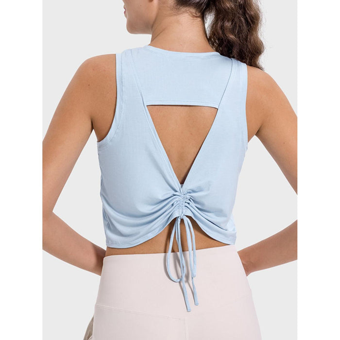 Drawstring Cutout Round Neck Active Tank