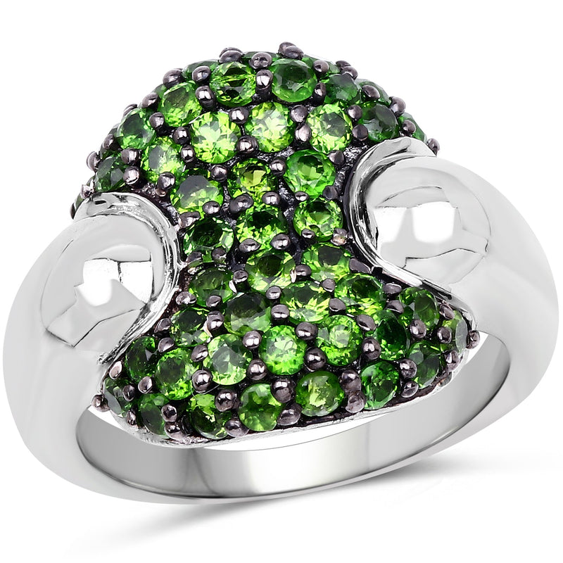 Bids.com 1.82 Carat Genuine Chrome Diopside .925 Sterling Silver Ring Rings