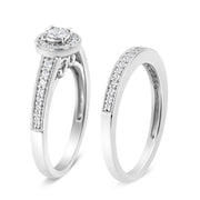 Bids.com .925 Sterling Silver 1/2 Ctw Diamond Halo and Milgrain Engagement Ring Bridal Set (I-J Color, I3 Clarity) - Ring Size 7 Rings