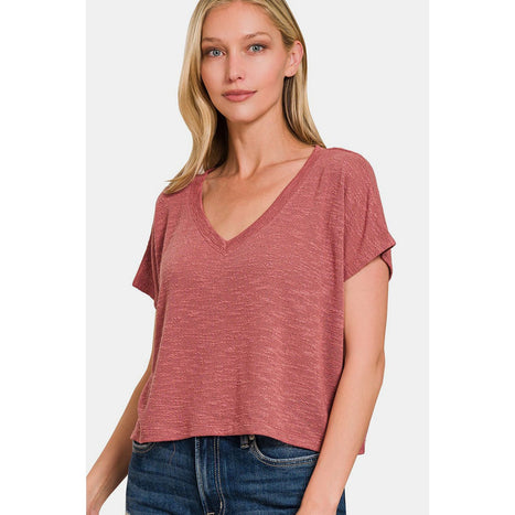 Zenana V-Neck Short Sleeve Crop T-Shirt