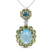 Bids.com 18k White Gold 0.05 Cttw Round Diamond and Blue Topaz and Green Peridot Gemstone Halo Drop 18" Pendant Necklace (F-G Color, VS1-VS2 Clarity) Necklaces