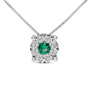 Bids.com 14K White Gold 3.8 MM Green Emerald and 1/3 Cttw Diamond Composite Halo 18" Pendant Necklace (F-G Color, VS2-SI1 Clarity) Necklaces