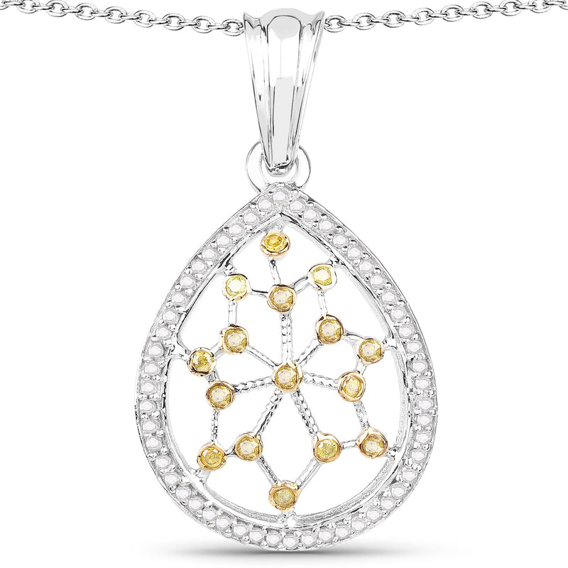 Bids.com 0.45 Carat Genuine White Diamond and Yellow Diamond .925 Sterling Silver Pendant Pendants