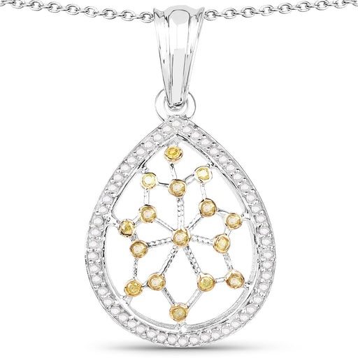 Bids.com 0.45 Carat Genuine White Diamond and Yellow Diamond .925 Sterling Silver Pendant Pendants