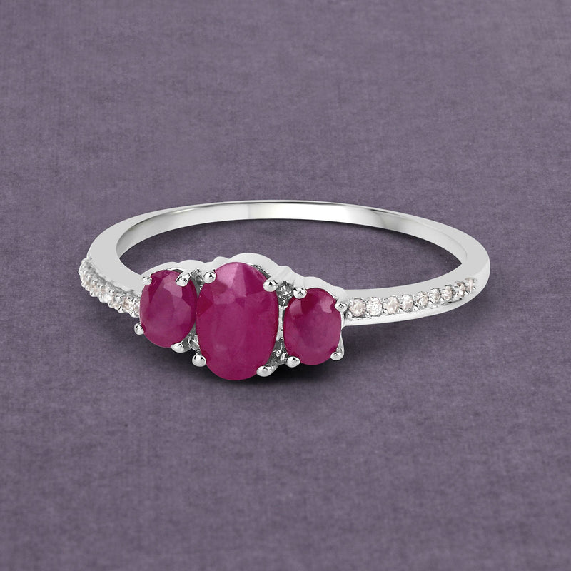 Bids.com 1.02 Carat Genuine Ruby and White Diamond 14K White Gold Ring Rings