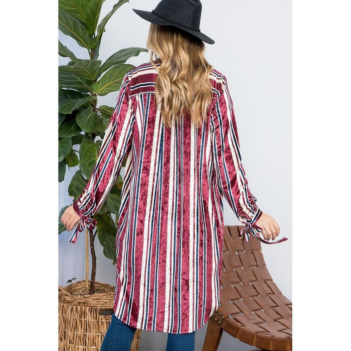 STRIPE VELVET LONG CARDIGAN