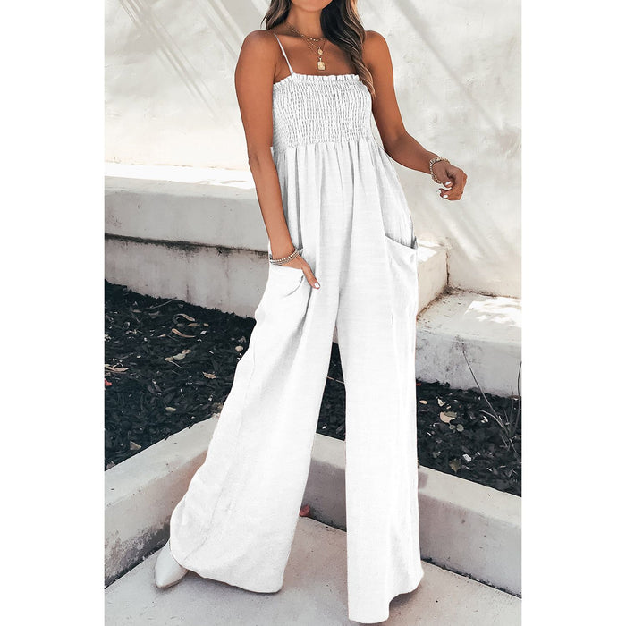 Smocked Spaghetti Strap Wide Leg Jumpsuit