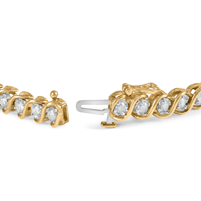Bids.com 10K Yellow Gold 3 cttw Round-Cut Diamond Spiral Link 7.50" Bracelet (I-J Color, I1-I2 Clarity) Bracelets