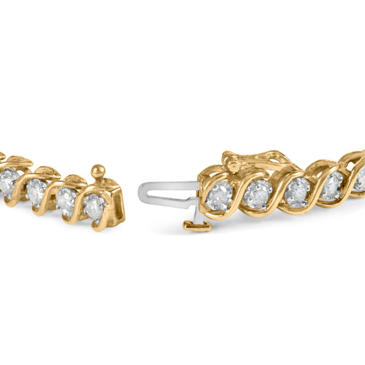 Bids.com 10K Yellow Gold 3 cttw Round-Cut Diamond Spiral Link 7.50" Bracelet (I-J Color, I1-I2 Clarity) Bracelets