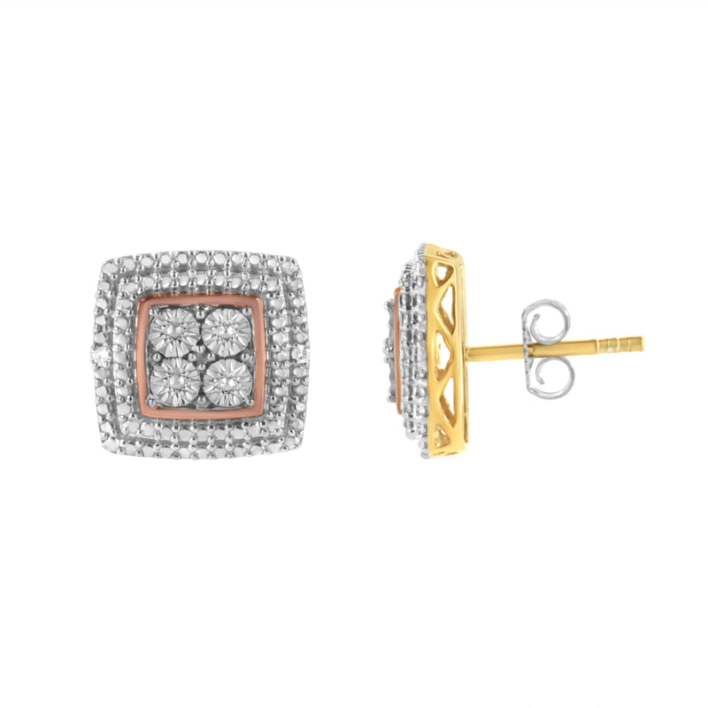 Bids.com 10K Yellow, White, and Rose Gold Plated Sterling Silver Diamond Accent Earrings (I-J Clarity, I3 Color) Earrings