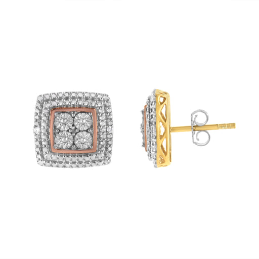 Bids.com 10K Yellow, White, and Rose Gold Plated Sterling Silver Diamond Accent Earrings (I-J Clarity, I3 Color) Earrings