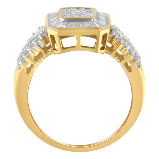 Bids.com 10K Yellow Gold Round and Baguette-Cut Diamond Cluster Ring (1.0 Cttw, I-J Color, SI1-SI2 Clarity) - Size 7 Rings