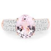 Bids.com 14K Rose Gold Plated 3.27 Carat Genuine Kunzite Oval and White Zircon .925 Sterling Silver Ring Ring Rings