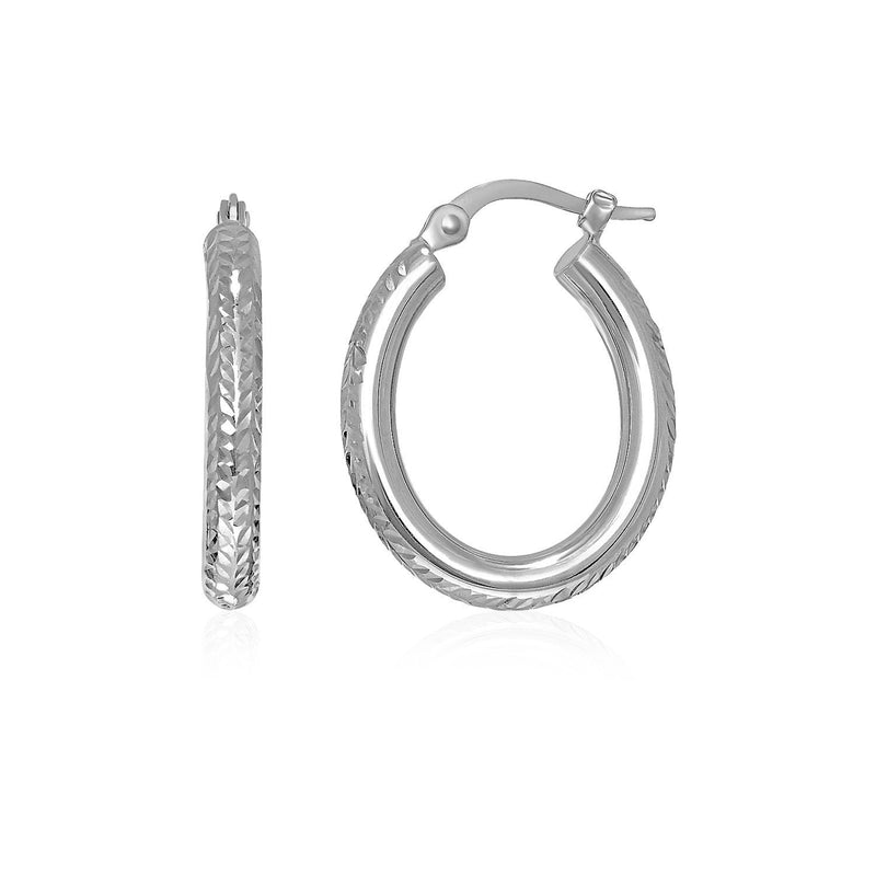 Bids.com 14k White Gold Diamond Cut Textured Oval Hoop Earrings. Earrings