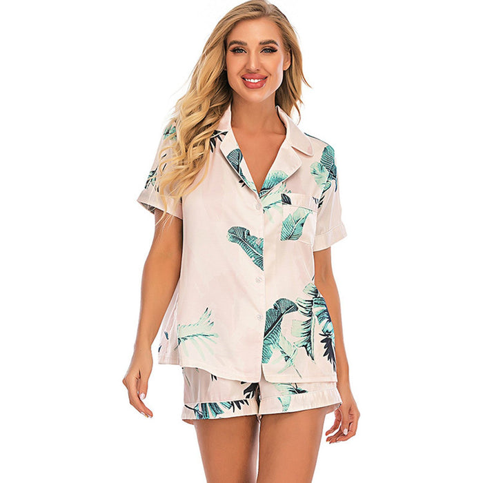 Printed Button Up Short Sleeve Top and Shorts Lounge Set