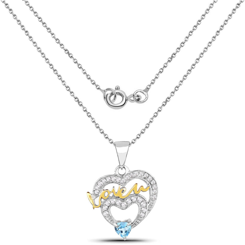Bids.com 0.44 Carat Genuine Swiss Blue Topaz and White Topaz .925 Sterling Silver Pendant Pendants