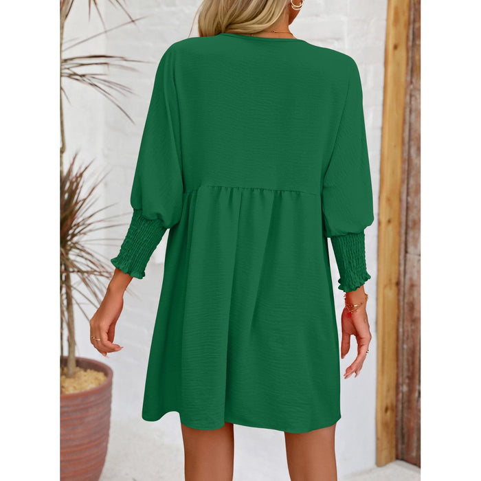 Round Neck Lantern Sleeve Mini Dress