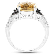 Bids.com 4.65 Carat Genuine Citrine, Champagne Diamond & White Diamond .925 Sterling Silver Ring Rings
