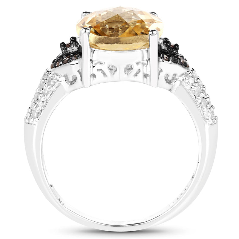 Bids.com 4.65 Carat Genuine Citrine, Champagne Diamond & White Diamond .925 Sterling Silver Ring Rings