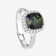 Bids.com 2.64 Carat Genuine Green Tourmaline and White Diamond 14K White Gold Ring Rings