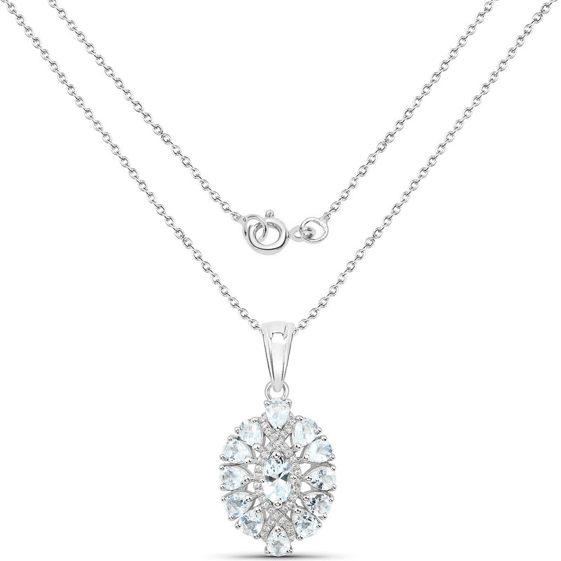 Bids.com 1.89 Carat Genuine Aquamarine and White Topaz .925 Sterling Silver Pendant Pendants