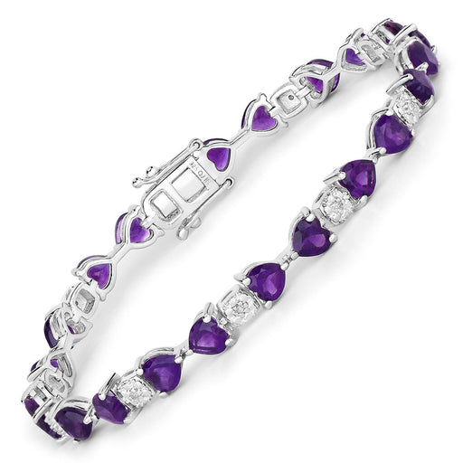 Bids.com 9.56 Carat Genuine Amethyst and White Diamond .925 Sterling Silver Bracelet Bracelets