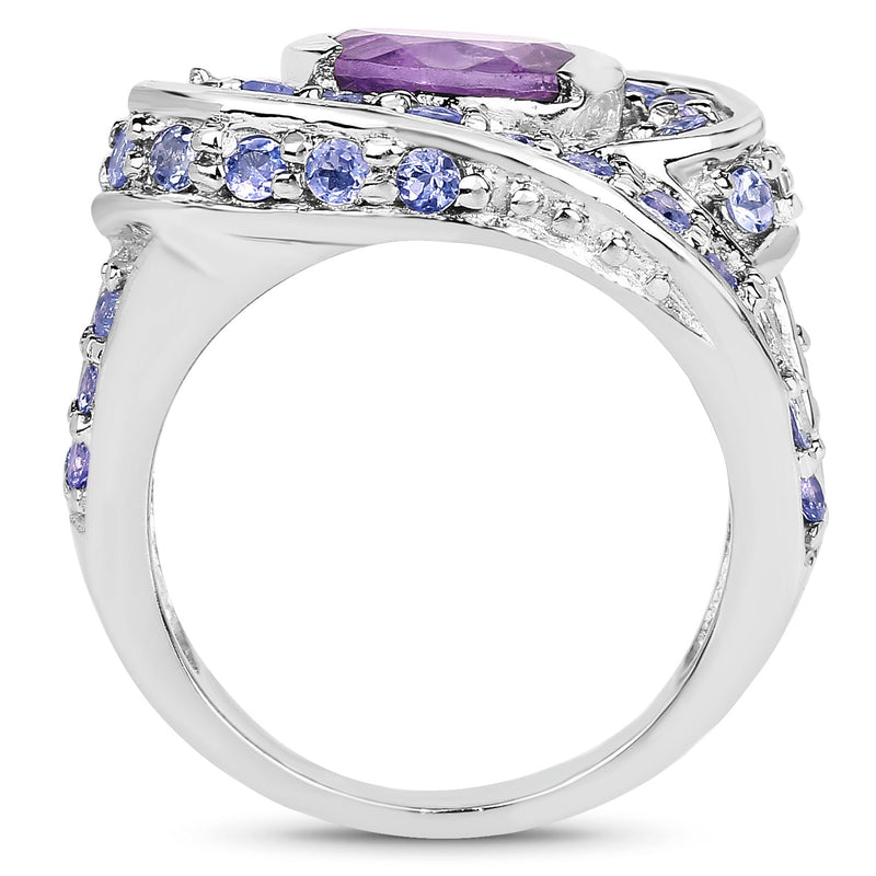 Bids.com 2.76 Carat Genuine Amethyst and Tanzanite .925 Sterling Silver Ring Rings
