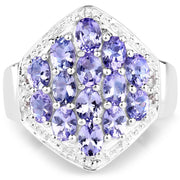 Bids.com 2.41 Carat Genuine Tanzanite and White Topaz .925 Sterling Silver Ring Rings