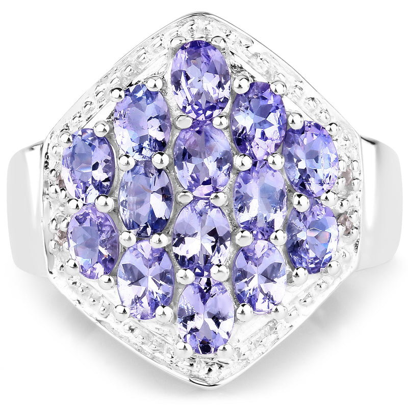 Bids.com 2.41 Carat Genuine Tanzanite and White Topaz .925 Sterling Silver Ring Rings